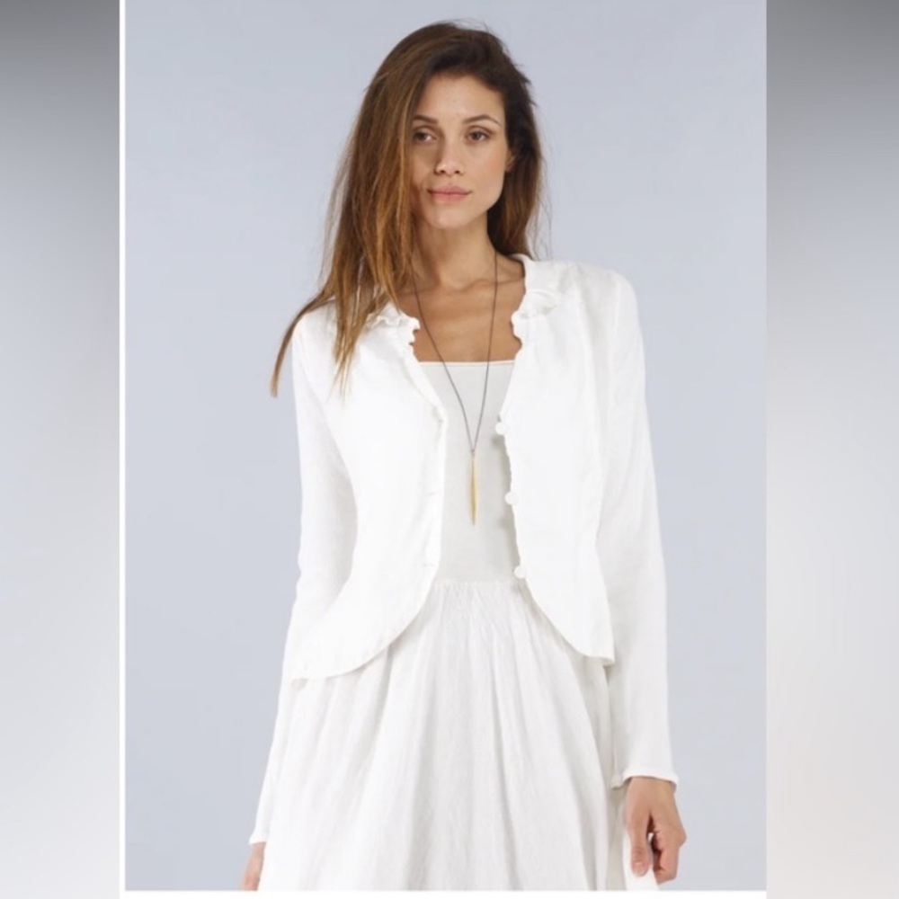 Luna Luz Barcelona Top Jacket Mixed Media Linen Button Front Hi Low XS